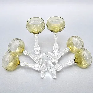 Антикварный Набор бокалов для Вина 6 шт. «MICADO CARAMEL», Saint Louis. Франция, начало ХХ века.