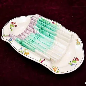 Сервировочная Тарелка - Блюдо - Судок для подачи Спаржи, Фаянс Франция, начало ХХ века.