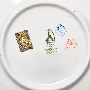 Авторский Чайный сервиз на 4 персоны «Лимоны», фарфор, ручная роспись, Гжель Россия -2000 г..