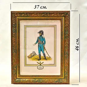 Антикварная Иллюстрация - Гравюра «Армия Наполеона - Офицер с донесением», Франция.