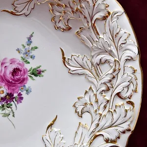 Антикварное Фарфоровое Блюдо - Тарелка «Букет с тюльпаном и розой», MEISSEN Германия.