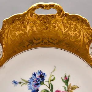 Коллекционное Блюдо - Тарелка с ручками «Букет с васильком», Фарфор ROSENTHAL Германия, 1938 - 1958 годы.