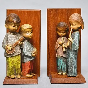 Букенды - Держатель - Ограничитель - Подставка для книг «Маленькие Музыканты», Дерево Германия - 60 гг.