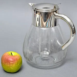 Винтажный Стеклянный Кувшин - Графин на 3 литра с Колбой для льда, Silverplated Германия. 