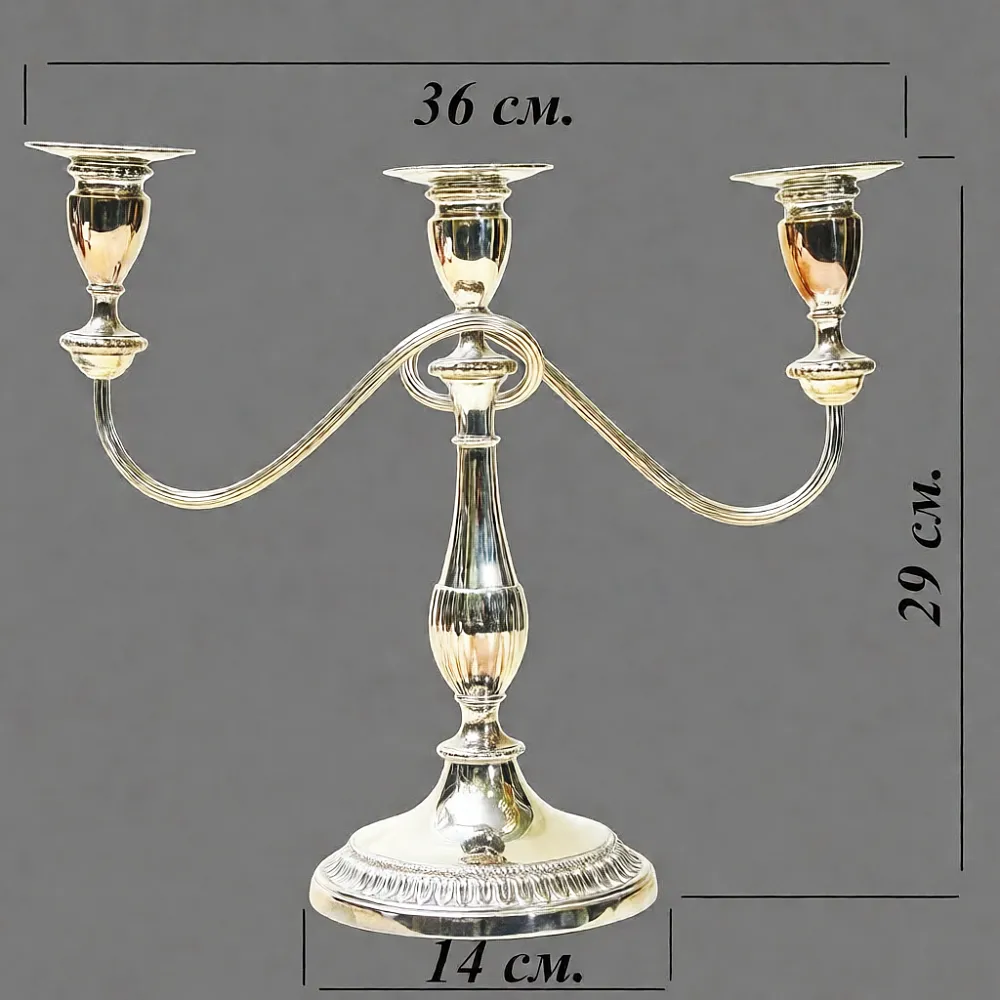 Старинный Канделябр - Подсвечник на Три Свечи, Silverplated SHEFFIELD Англия, начало ХХ века.