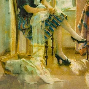 Винтажная Картина - Иллюстрация - Панно «Утро и домашние дела», Франция. 