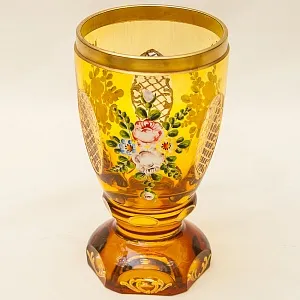 Коллекционная Ваза - Кубок, Цветочная Эмалевая роспись, Хрусталь Ernst Wittig, Германия 50-е годы ХХ века.