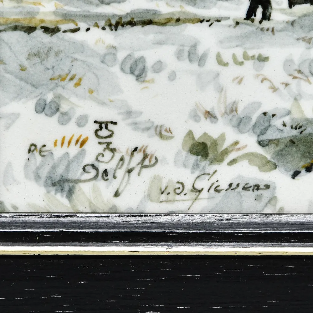 Фарфоровый Пласт - Картина - Панно «Сельский пейзаж. Мельница», Royal Delft Голландия 50 гг.