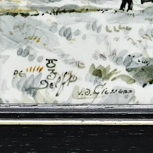 Фарфоровый Пласт - Картина - Панно «Сельский пейзаж. Мельница», Royal Delft Голландия 50 гг.