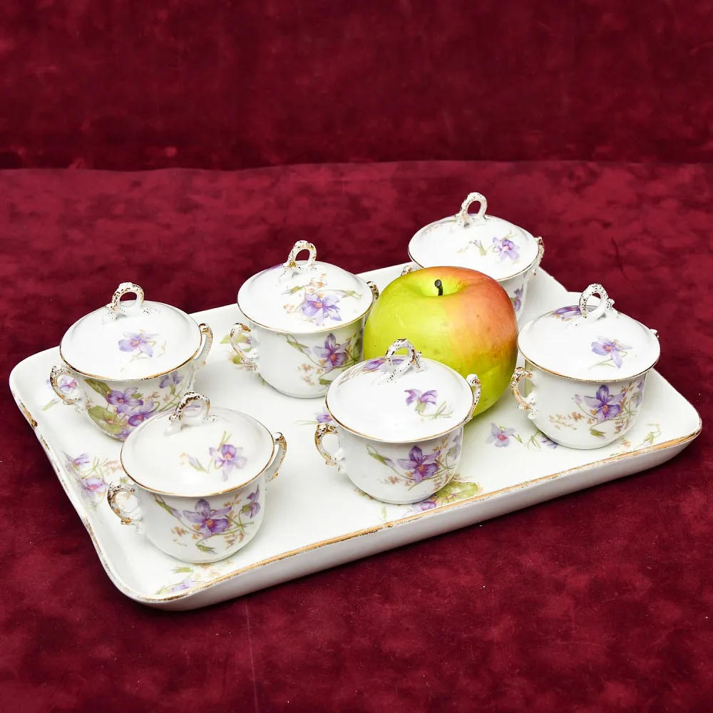 Антикварный Порционный Набор Соусников на Подносе, Фарфор Limoges Франция, начало ХХ века.