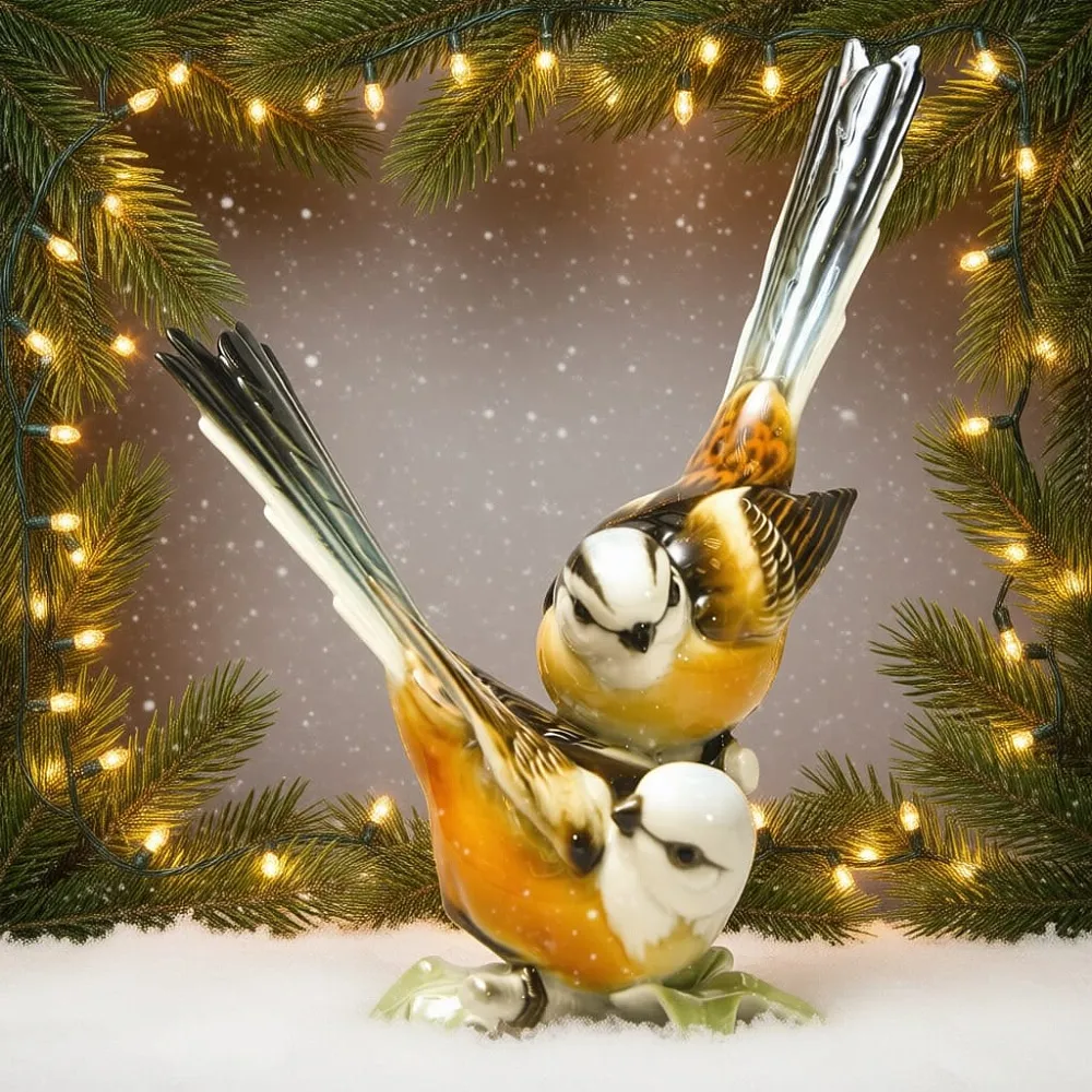 Винтажная Фарфоровая статуэтка «Птицы - Длиннохвостые Синицы», Hutschenreuther, Германия.