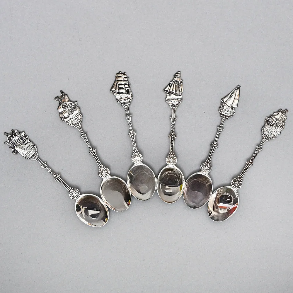 Сервировочный Набор Коллекционных  Десертных Ложек «Парусные Корабли», Silverplate Германия.