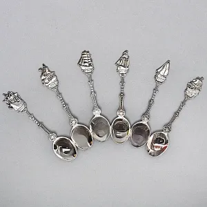 Сервировочный Набор Коллекционных  Десертных Ложек «Парусные Корабли», Silverplate Германия.