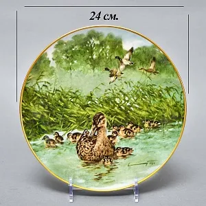 Коллекционная Фарфоровая Тарелка - Блюдо «Дикая Природа. Утиная семья», KAISER Германия. 