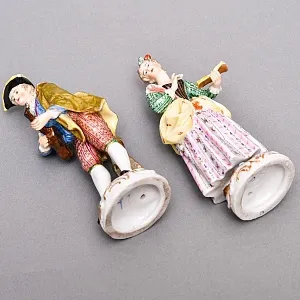  Антикварные Парные статуэтки «Музыкальный Дуэт», Фарфор, Dressel & Kister Passau Германия, 1907 - 1922 гг. 