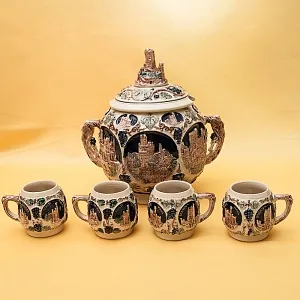 Крюшонница - Горшок для Глинтвейна «Старинные Замки» + 4-е Кружки Фаянс Германия