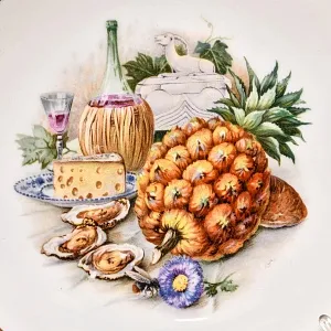 Десертный Набор из 4-х Фарфоровых Тарелок «Изысканные угощения и попугай» Fraureuth Германия, 1910 - 1926 гг.