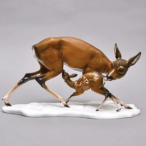 Редкая! Большая Фарфоровая статуэтка «Олениха с олененком», ROSENTHAL Германия, 70 гг.  