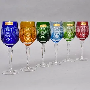 Редкость! Шесть Бокалов для вина из Цветного Хрусталя «ВИНОГРАД», NACHTMANN Германия конец ХХ века.