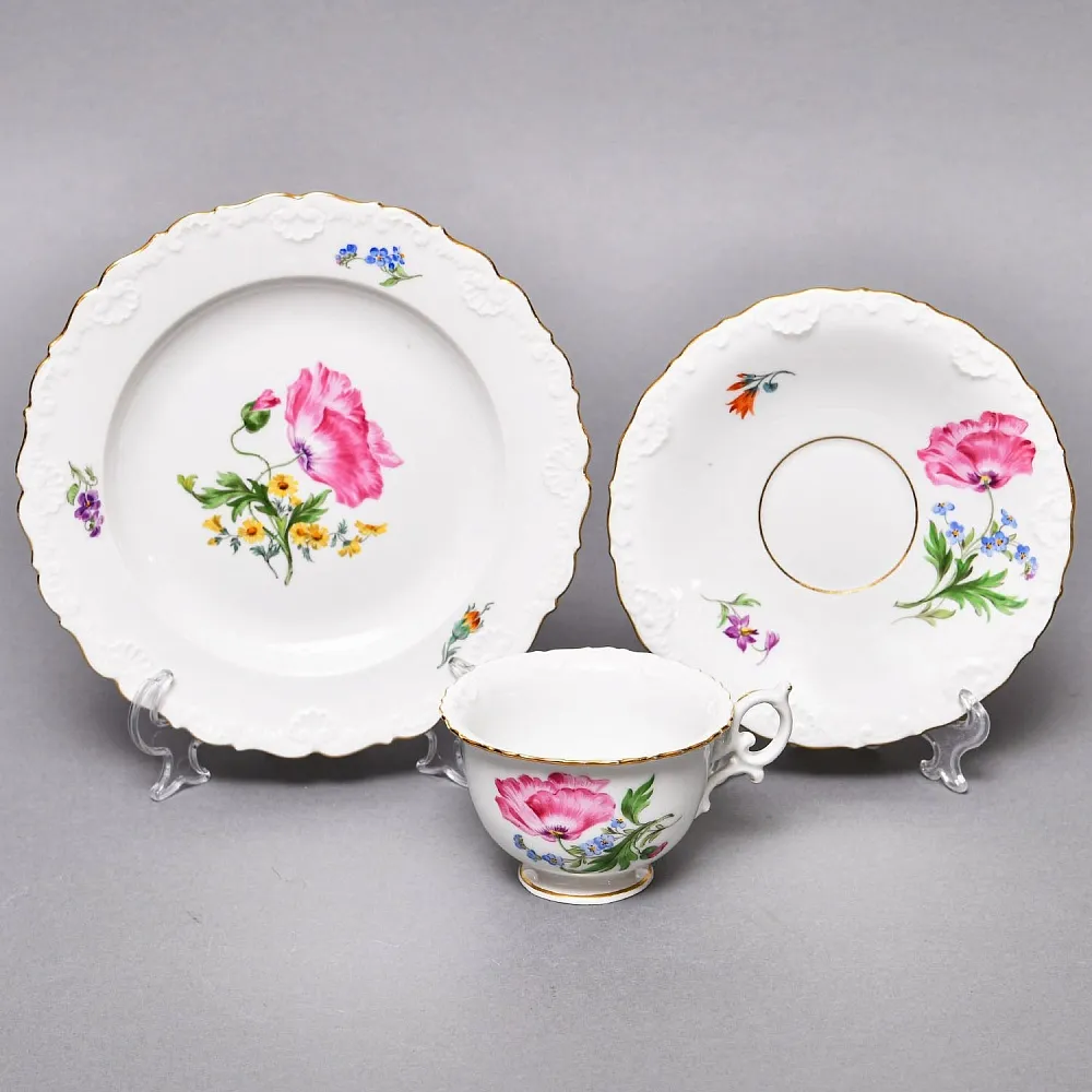 Чайный набор «Мейсенский букет» на 6 персон, Фарфор MEISSEN Германия, 1924 - 1934 годы. 