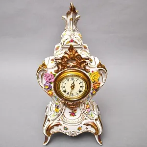 Большие Каминные Механические Фарфоровые Часы с боем «Букет из Роз», Franz Hermle & Sohn Германия 50 гг.