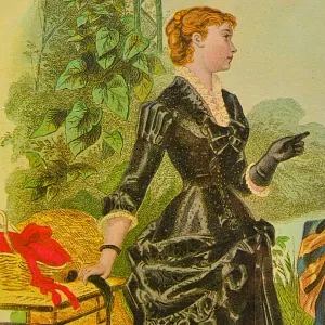 Винтажная Картина - Иллюстрация - Гравюра «Мода. Дамы у пруда», Франция.