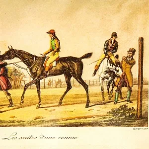 Старинная Картина - Цветная Литография «После скачек», Carle Vernet Франция.