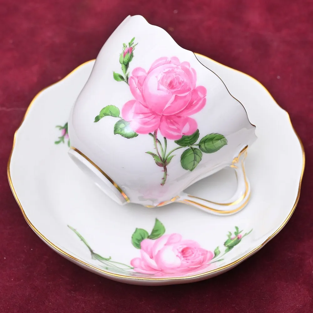 Классическая Фарфоровая Кофейная пара «РОЗА», MEISSEN Германия, середина ХХ века.