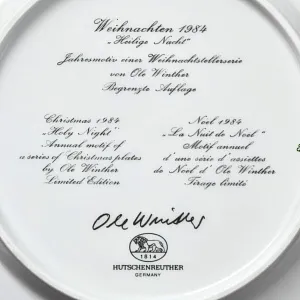 Коллекционная Фарфоровая тарелка из серии РОЖДЕСТВО - «Cвятая ночь», Hutschenreuther Германия - 1984 год.