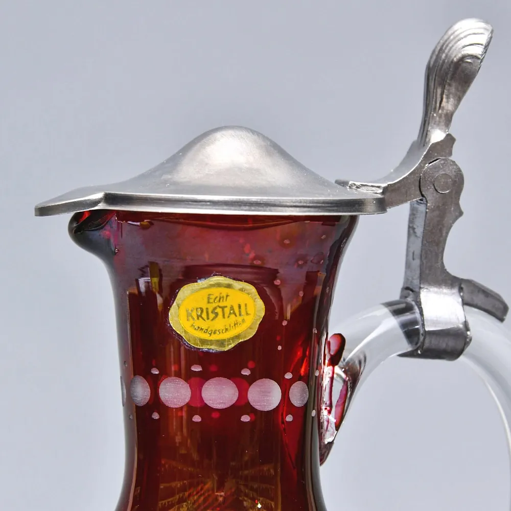 «Рубиновый Хрусталь» - Кувшин - Графин с оловянной крышкой, Ручной работы, Германия, 60 гг.