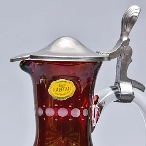 «Рубиновый Хрусталь» - Кувшин - Графин с оловянной крышкой, Ручной работы, Германия, 60 гг.