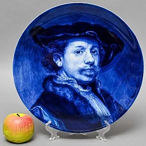 Большое! Коллекционное Блюдо - Тарелка «Портрет Рембрандта», Фаянс, Royal DELFT Голландия, 1959 год. 
