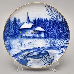 Коллекционная Фарфоровая Тарелка - Блюдо «Церковь у реки», Hutschenreuther Германия - 1973 год. 
