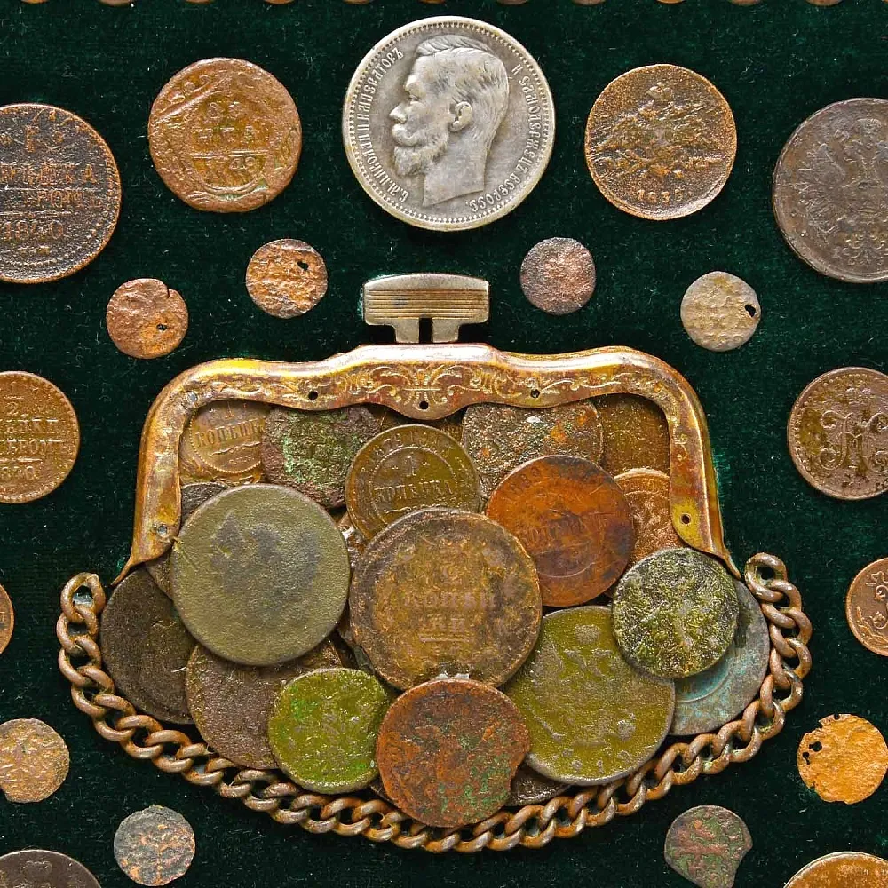 Настенное Коллекционное Панно - Картина «Кошелёк со Старинными Монетами»..