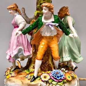 Редкость! Фарфоровая Настольная Электрическая Лампа «ХОРОВОД», Литофания, PLAUE Германия.