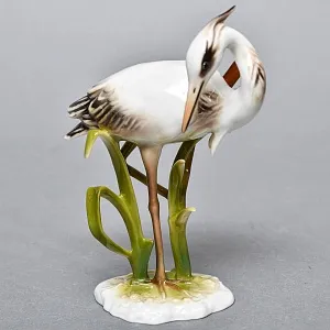 Коллекционная Фарфоровая статуэтка «Птица. Цапля в камышах», Kaiser Германия, 1979 - 1990 годы.