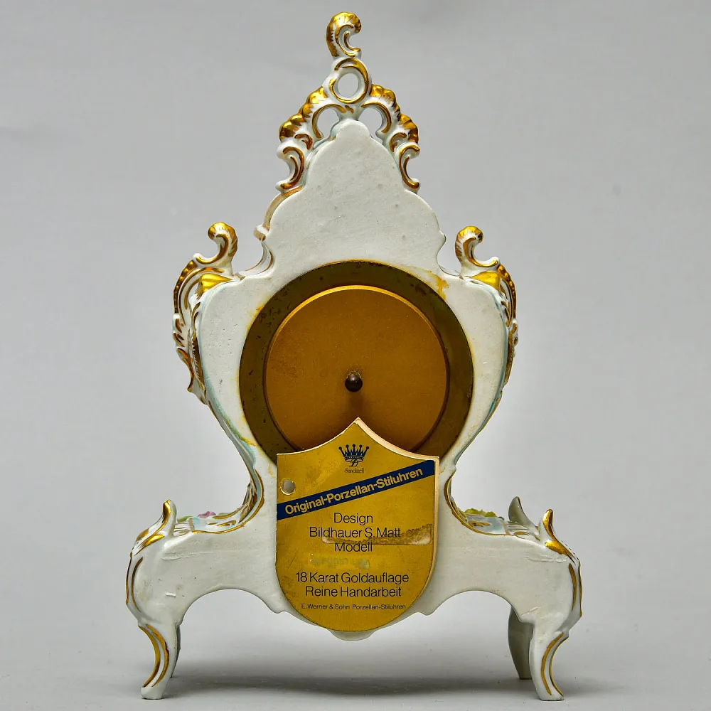 Каминные Кварцевые Часы в стиле Рококо, Фарфор SANDIZELL, Германия 80-е годы ХХ века.