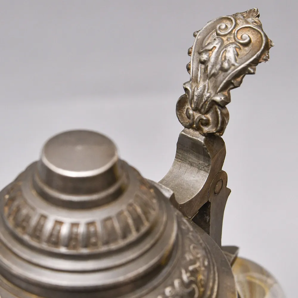 Старинный Хрустальный Кувшин - Графин с Оловянной крышкой, Ручной работы Германия середина XX века.