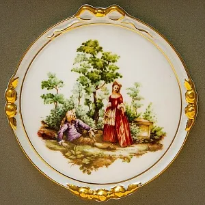 Картина - Панно из Двух Фарфоровых Плакеток  «Дама с Кавалером», KAISER Германия.