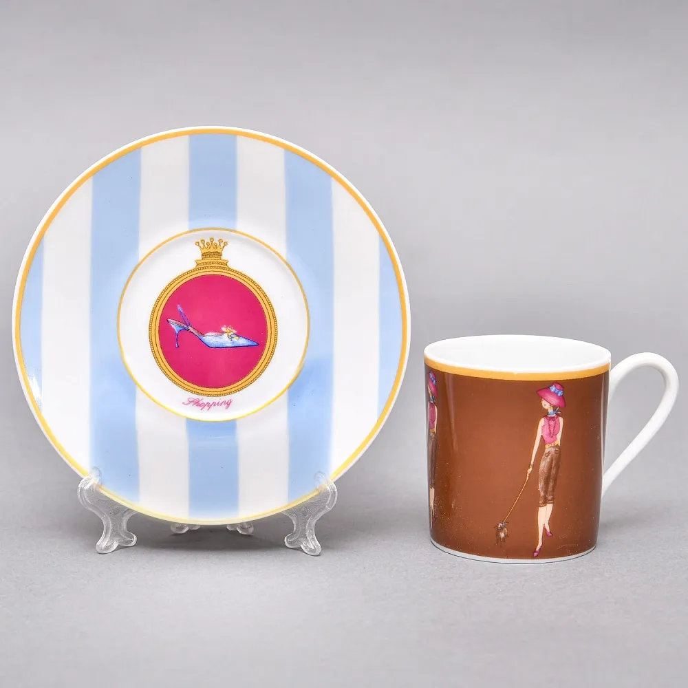 Набор из 4-х Кофейных пар «За покупками - Shopping», Limoges Medard de Noblat Франция, конец ХХ века.