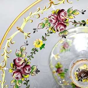 Редкость! Стеклянная Ваза - Фруктовница - Компотьер, роспись Эмали, JOSEPHINENHUTTE, Германия -50 гг. 