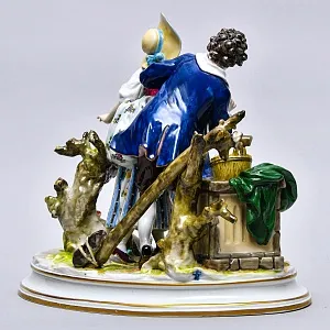 Антикварная Фарфоровая статуэтка «Влюбленная пара. Прятки у колодца», VOLKSTEDTER Германия.