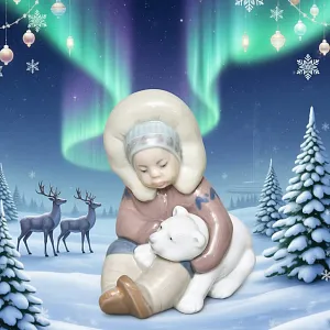 Коллекционная Фарфоровая статуэтка «Мальчик эскимос с медвежонком», Lladro Испания, 1972 - 2007 годы.