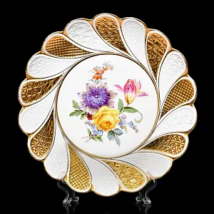 Антикварное Фарфоровое Блюдо - Тарелка «Букет с желтой розой», MEISSEN Германия, начало ХХ века.