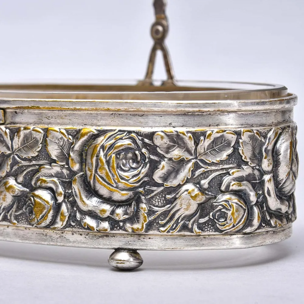 Винтажная Металлическая Ваза - Конфетница - Фруктовница «Садовая Роза» Silverplated Англия 50 -е годы ХХ века.