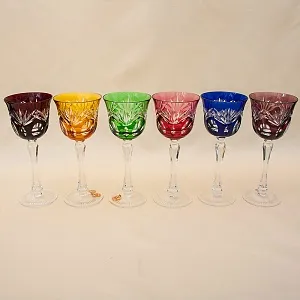 Шесть Бокалов для вина из Цветного Хрусталя серия «Der große Salut», NACHTMANN Германия, 70 -е годы.