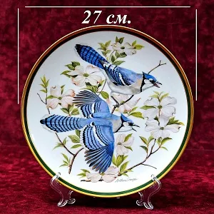 Коллекционная Тарелка - Блюдо «Голубая Сойка» Фарфор, Franklin Porcelain США -1980 год.