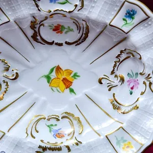 Антикварная Сухарница - Тарелка - Блюдо с ручками «НАРЦИСС», Фарфор MEISSEN Германия.