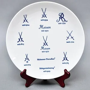 Коллекционная Тарелка - Блюдо «Клейма Мейсенской мануфактуры», Фарфор, MEISSEN Германия.