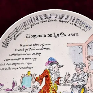 Антикварная Тарелка «Месье да ла Палис. Песня», Фаянс G.D.Paris, Франция начало XX века.